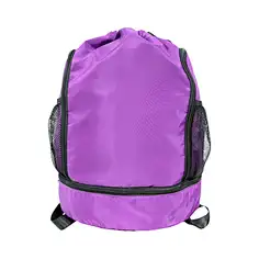 Purple Drawstring Backpack with Separate Shoe Compartment